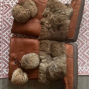 Brown Fur-Lined Boots with Pom Poms